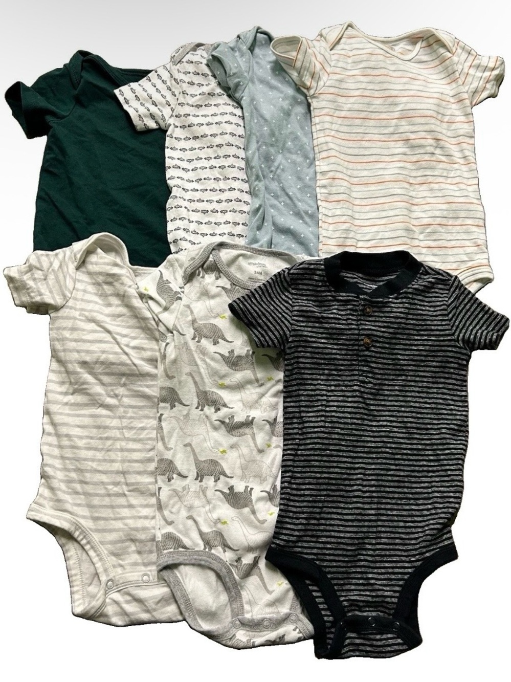 Toddler Short Sleeve Bodysuits Stripes Dinosaurs Size 18-24 Months